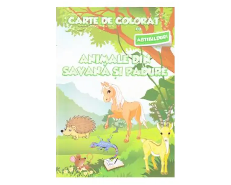 Animale din savana si padure - Carte de colorat cu abtibilduri