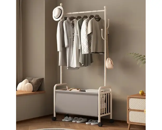 Suport portabil pentru umerase si haine, din otel carbon 7 carlige, 4 roti, si cos de depozitare, 168 x 80 x 37 cm
