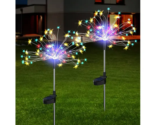 Set 2 Lampi solare artificii cu suport metalic, 100 LED