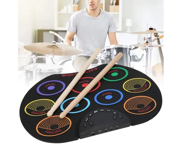 Set de tobe electronice pliabile de dimensiune portabila cu 9 paduri colorate