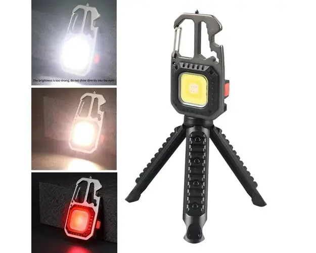 Lanterna LED tip breloc cu trepied, dispozitiv spargere geamuri, surubelnite, cheie, deschizator sticle