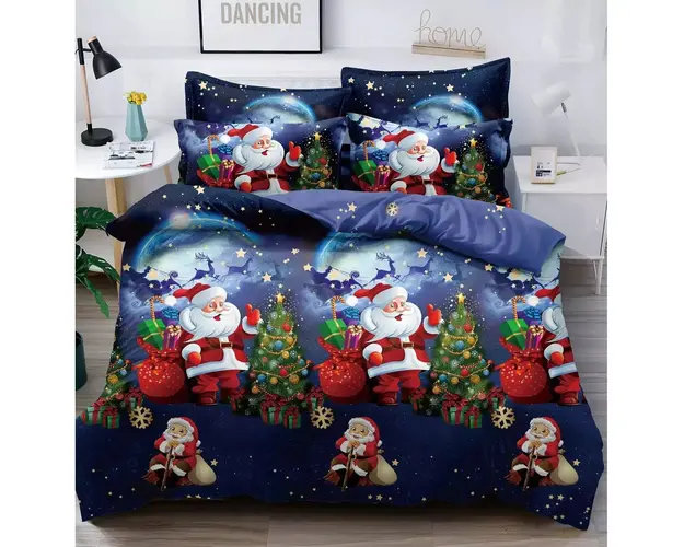 Lenjerie pat de Craciun, pat dublu, bumbac finet, 6 piese, diverse modele