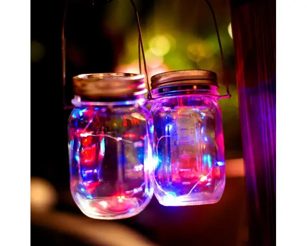 Decoratiune Lampa solara led in forma de borcan, lumina RGB