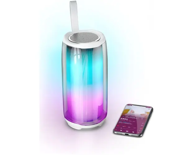 Boxa portabila Wireless Bluetooth, rezistenta la apa IPX7, Subwoofer, sunet Stereo cu lumini LED, alb
