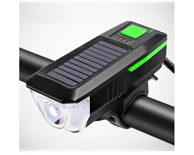 Far LED cu incarcare solara si claxon pentru bicicleta/trotineta
