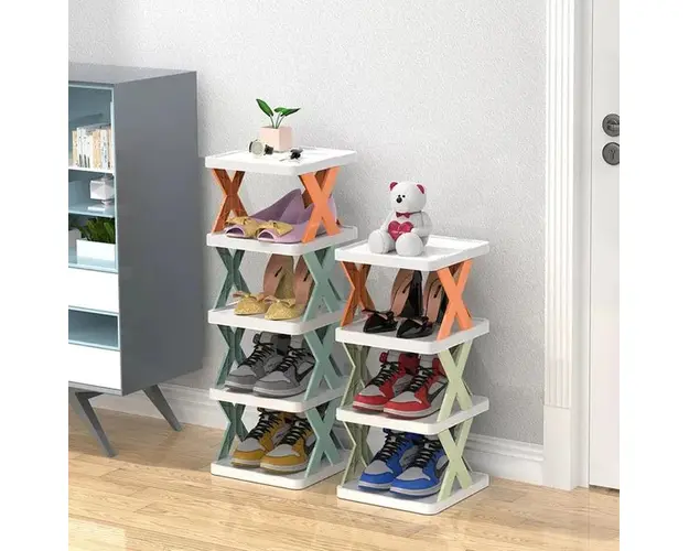 Pantofar cu 4,5 sau 6 rafturi, modulare, alb cu portocaliu/verde
