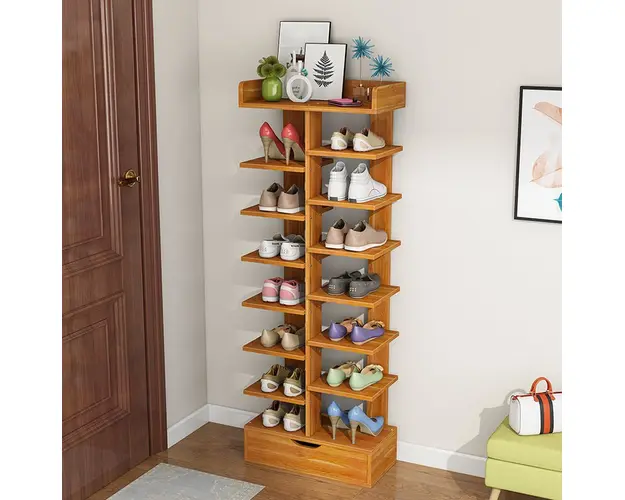 Suport pantofi din lemn, 8 etaje, 15 polite, inaltime 120cm