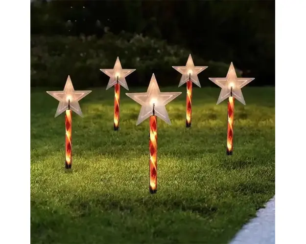 Decoratiune luminoasa pentru Craciun, 5 Acadele, stele, fulgi de nea si brazi pentru exterior, incarcare solara, 40 cm
