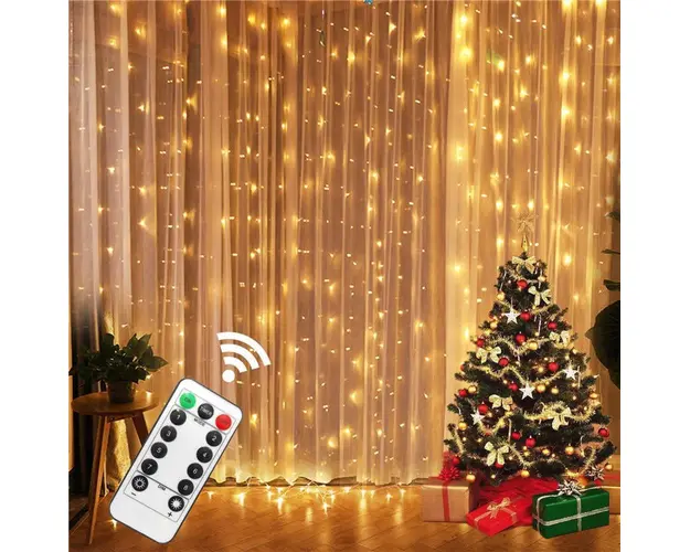 Instalatie tip perdea cu telecomanda, pentru interior, alimentare USB, alb cald