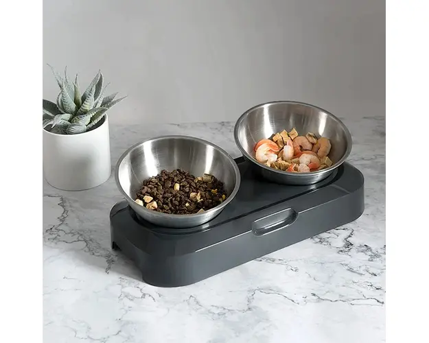 Set 2 boluri inox cu suport si inclinare reglabila pentru hrana animalelor