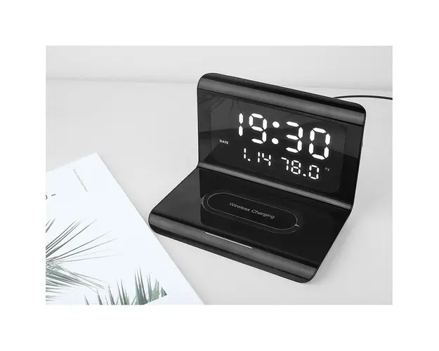 Ceas digital cu alarma si incarcare wireless pentru smartphone