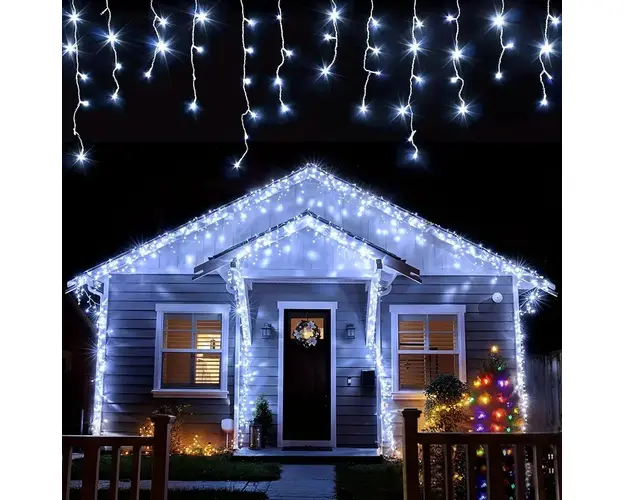 Pachet instalatii Craciun 13 metri turturi, franjuri inegali cu 300 LED-uri