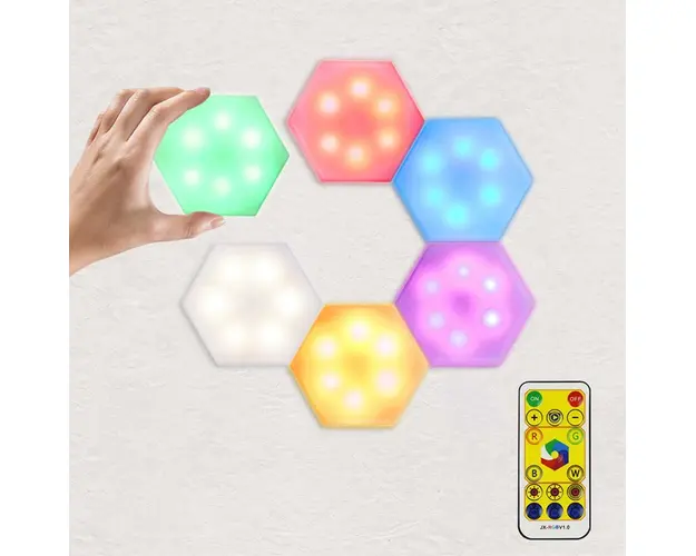 Set 6 Lampi modulare Hexagon RGB cu telecomanda si senzor tactil