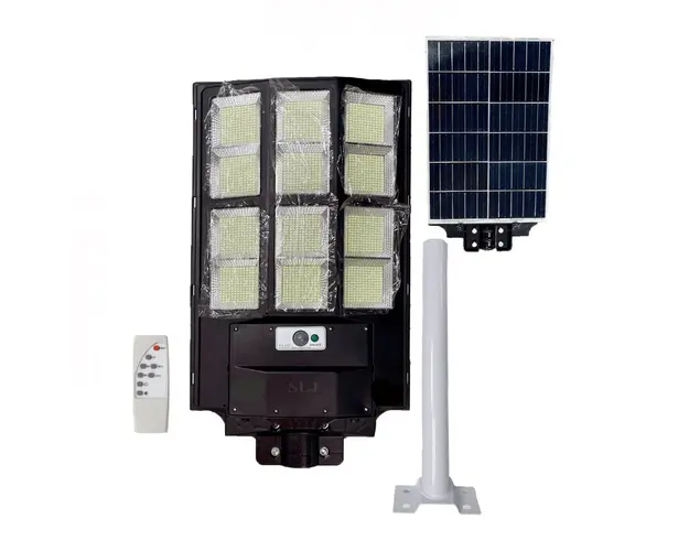 Lampa solara stradala tripla cu telecomanda si panou solar incorporat, 1000W, 12 cadrane