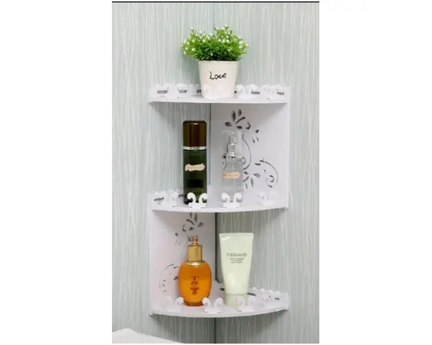 Etajera cu 3 rafturi pentru baie, PVC, culoare Alb, 44.5 x 20 cm