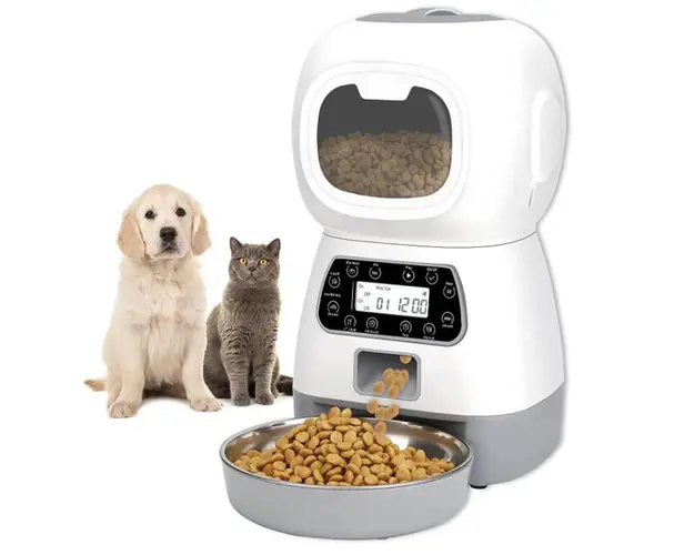 Dispenser automat hrana animale, Inregistrare vocala, 3.5 L, Alb