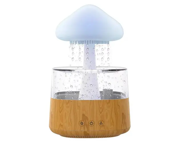 Umidificator in forma de norisor, picaturi de ploaie, lemn / plastic