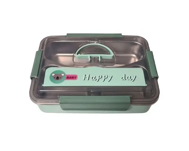 Caserola termica compartimentata din inox pentru copii cu lingurita, 500 grame, 25x18x8