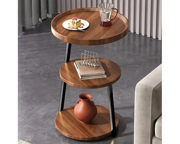 Masuta de cafea pentru living cu 3 polite rotunde, MDF, 62cm, negru/wenge