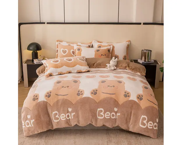Set lenjerie cocolino pufoasa, cu elastic, pat 2 persoane, 4 piese,