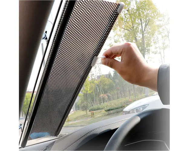 Parasolar auto cu ventuze, retractabil, negru, pentru parbriz sau geamuri laterale