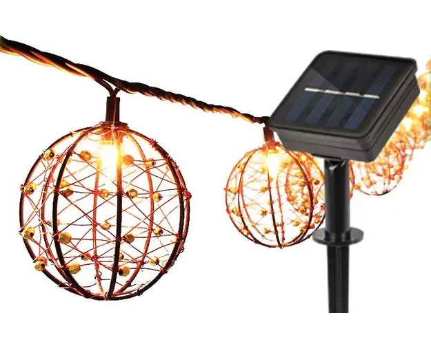 Ghirlanda luminoasa cu incarcare solara, lumina calda, 10 becuri, 5.4 m, bronze