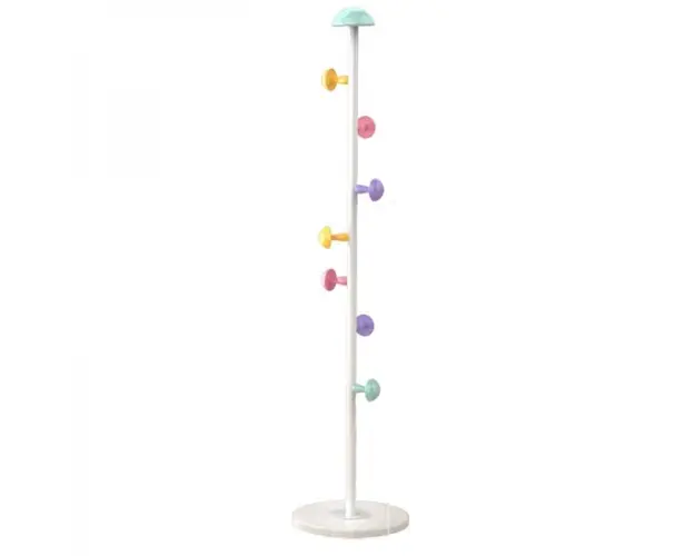 Cuier pentru haine, 7 carlige in forma de ciuperca, otel carbon, 167 x 30 cm, albastru