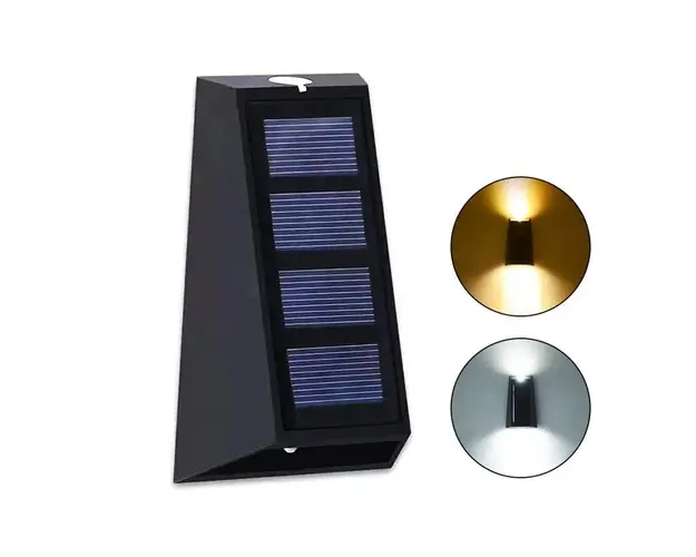 Set 2 lampi solare de perete pentru gradina, impermeabile IP65, forma trapezoidala, lumina calda