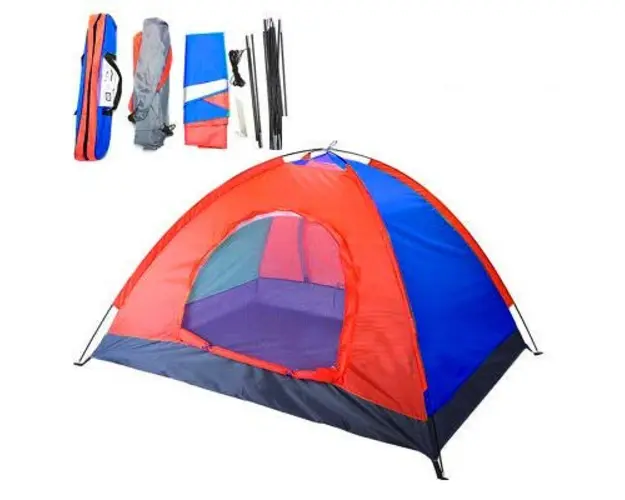 Cort camping 2-6 persoane cu plasa pentru insecte rosu/albastru