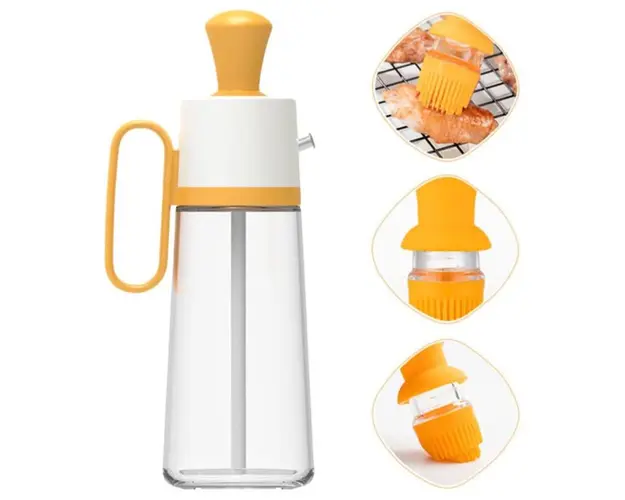Dispenser din sticla pentru ulei/otet/sosuri, cu perie, 550 ml