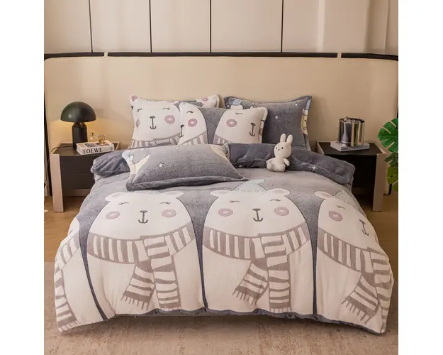 Set lenjerie cocolino pufoasa, cu elastic, pat 2 persoane, 4 piese,