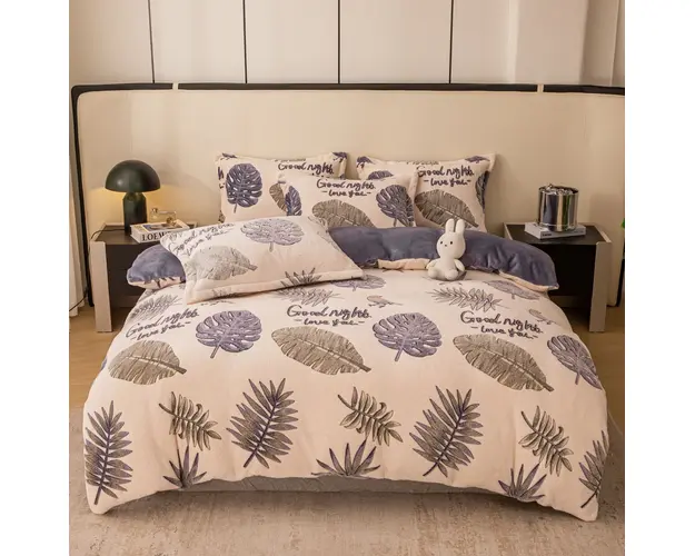 Set lenjerie cocolino pufoasa, cu elastic, pat 2 persoane, 4 piese,