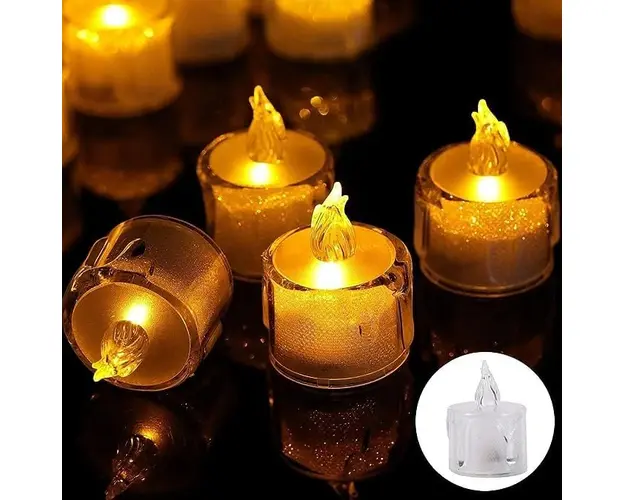 Set 24 lumanari led, transparente, cu baterii, 5cm