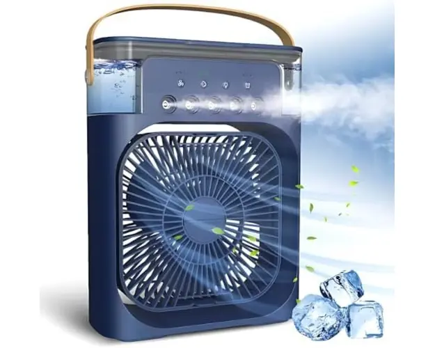 Ventilator portabil 3 in 1 cu pulverizare: racorire, umidificare si iluminare in 7 culori