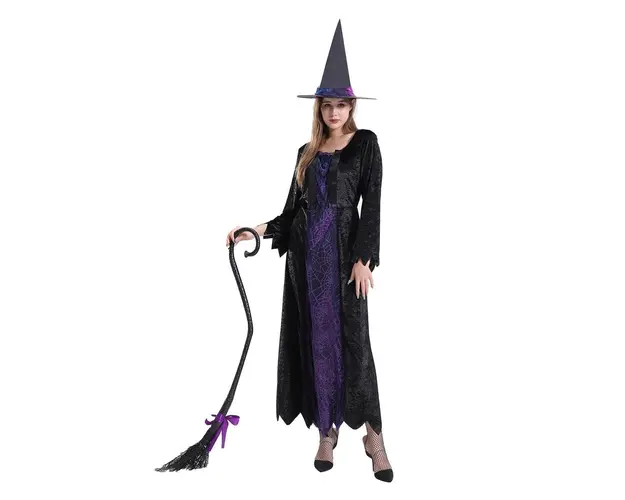 Costum Halloween Vrajitoare Neagra Lunga cu Palarie - One Size