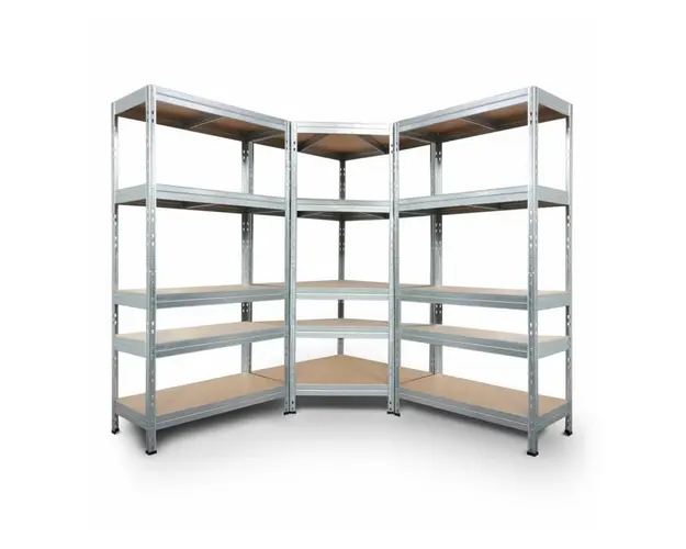 Pachet 3 rafturi metalice cu coltar, 5 polite cadru otel galvanizat, polita MDF, 175kg/polita, 180x90x40cm