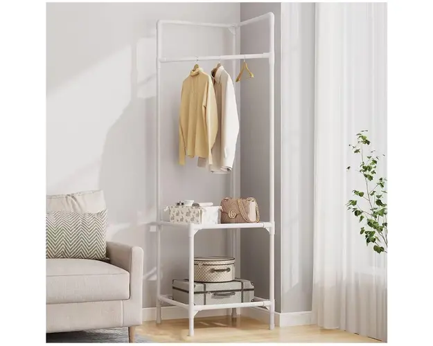 Cuier haine din plastic pentru coltul camerei, 2 rafturi