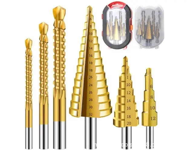 Set 6 burghie cu pas HSS titan, 3 marimi de burghie in trepte si 3 marimi de burghie cu rasucire