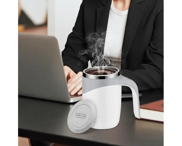 Cana inteligenta tip termos cu amestecare automata, 380 ml, ideala pentru cafea, ceai, ciocolata calda, lapte, shake proteic