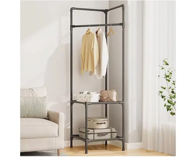 Cuier haine din plastic pentru coltul camerei, 2 rafturi