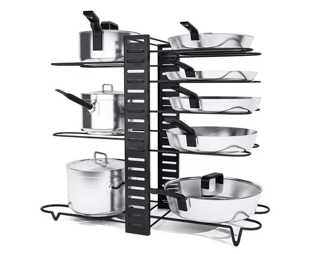 Suport organizator pentru oale si tigai cu 8 rafturi