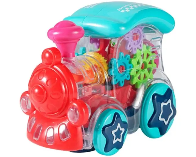 Locomotiva de jucarie cu sunete si lumini, carcasa transparenta