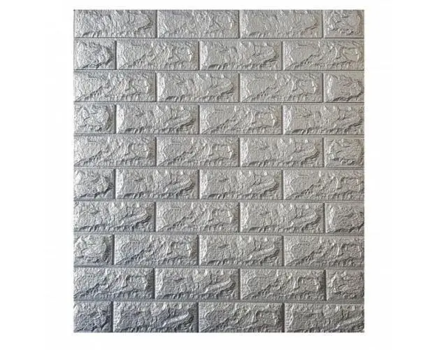 Set 10 x Tapet 3D caramizi argintii, gri, auto-adeziv pentru interior, 70 x 77 cm