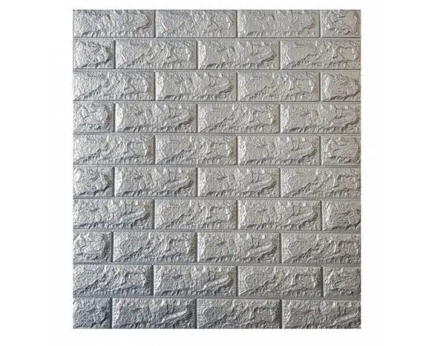 Tapet 3D caramizi argintii, gri, auto-adeziv pentru interior, 70 x 77 cm