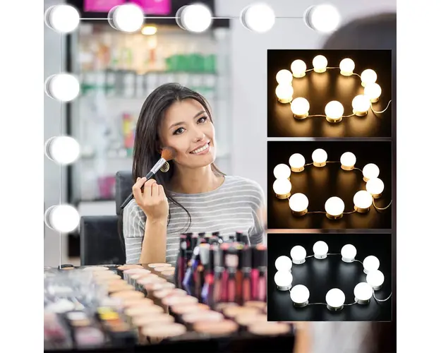 Set 10 becuri LED pentru oglinda make-up, cu reglare intensitate