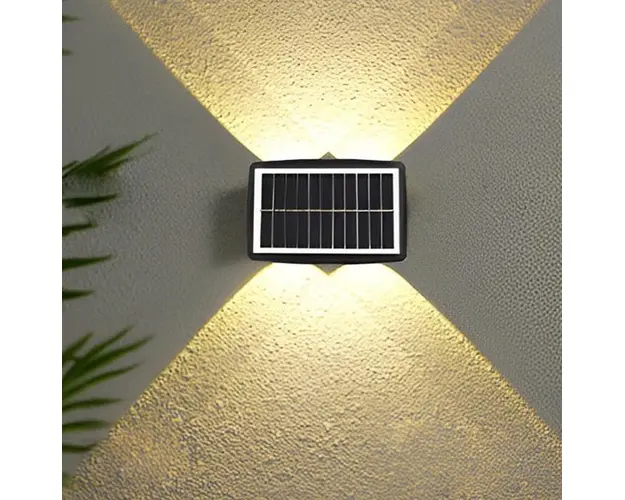 Lampa solara LED bidirectionala dreptunghiulara pentru perete, 20.5x10 cm, 6 LED-uri, 5.5V, rezistenta la apa IP65, alb cald