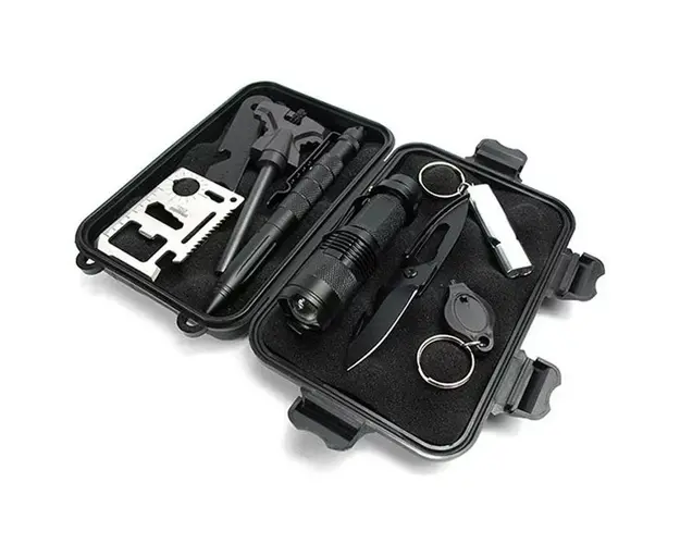 Kit multifunctional, 12 piese, excelent pentru drumetii, vanatoare, pescuit, camping