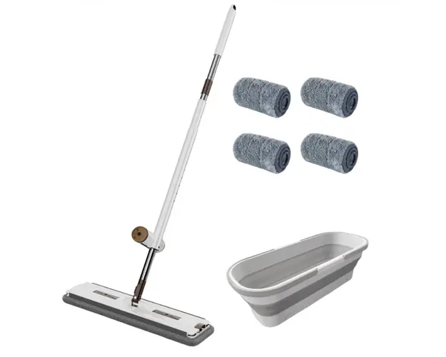 Set mop rotativ cu 4 lavete microfibra si lighean pliabil de 8 L