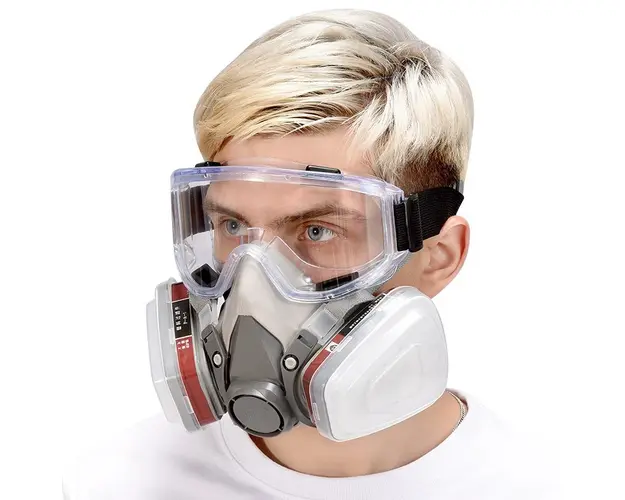Masca de protectie cu ochelari pentru vopsit, gaze si praf, cu 2 filtre interschimbabile din bumbac KN95