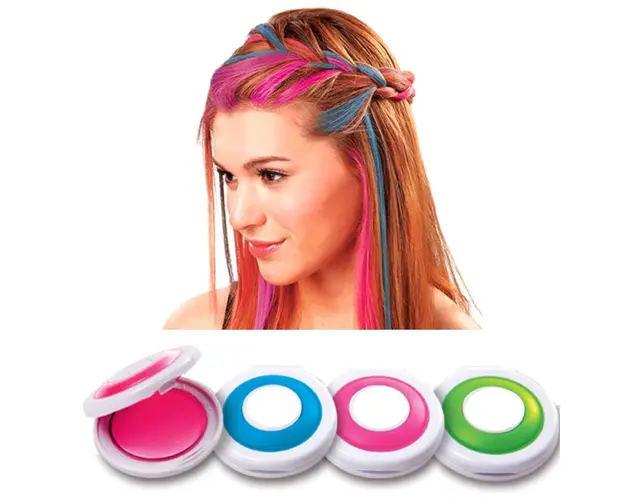 Pudra temporara pentru colorarea parului suvite, 4 culori, Hot Huez